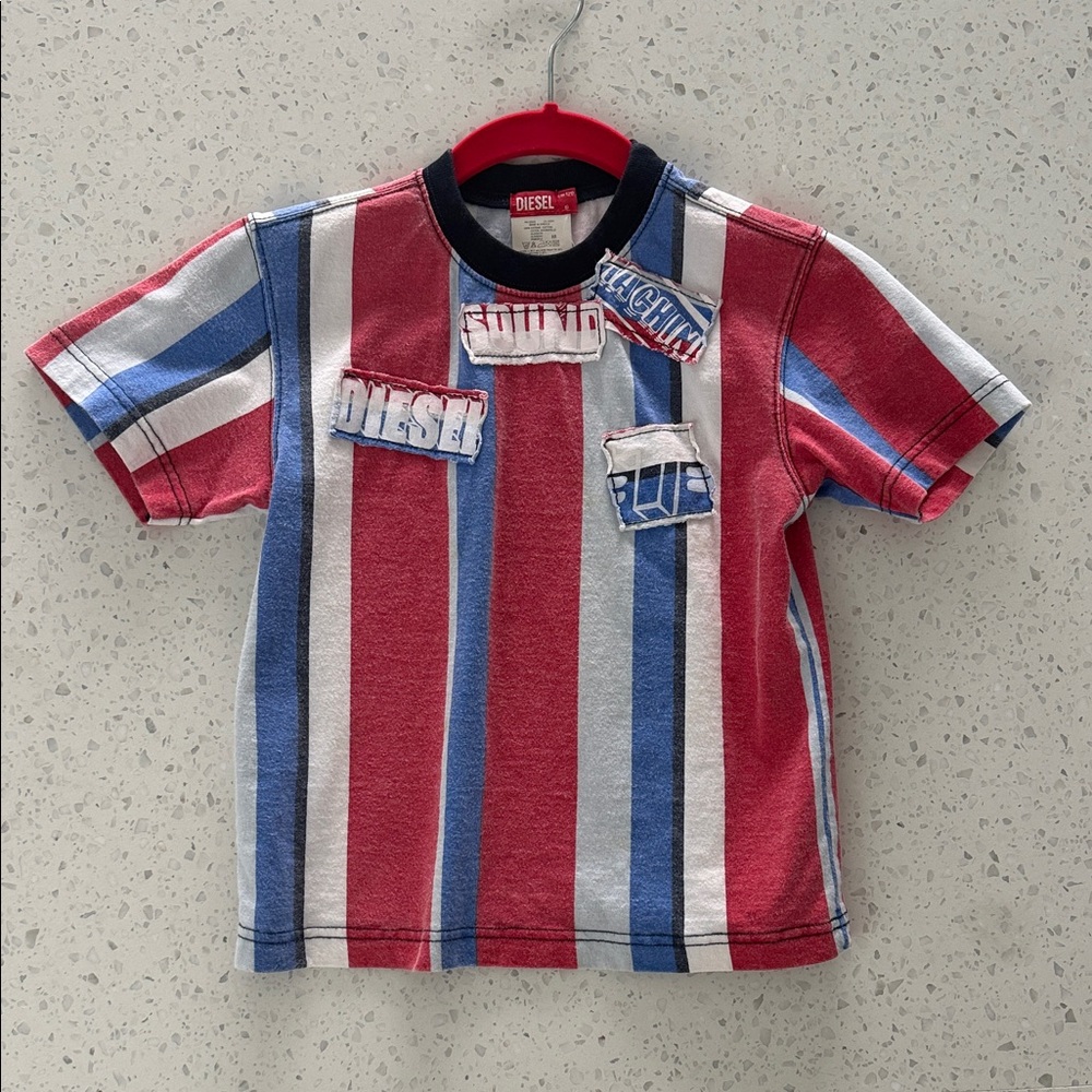 Diesel Kids Red and Blue Striped Tee Size 6 90’s Vintage